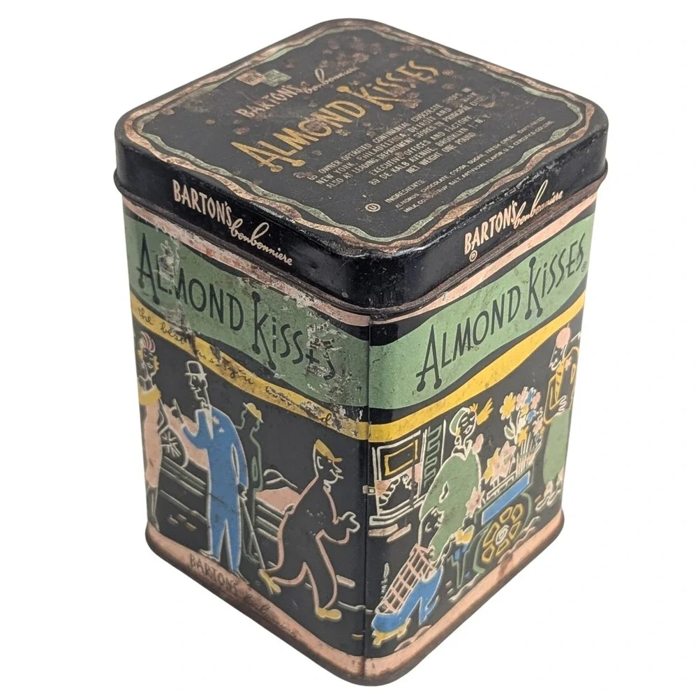 Vintage Distressed Bartons Bonbonniere Tin NYC Mid-century Parisian lithography